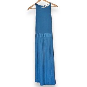 Loft Blue Sleeveless High Neck Pleated Skirt Midi Dress Size 2